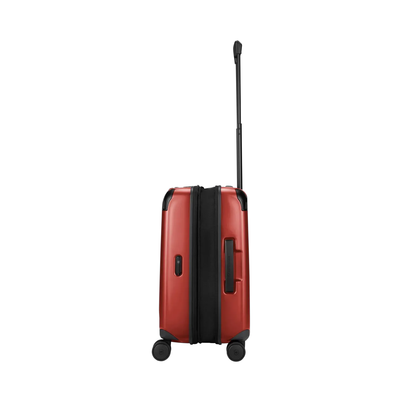 Red hardshell suitcase with wheels and an extendable handle.