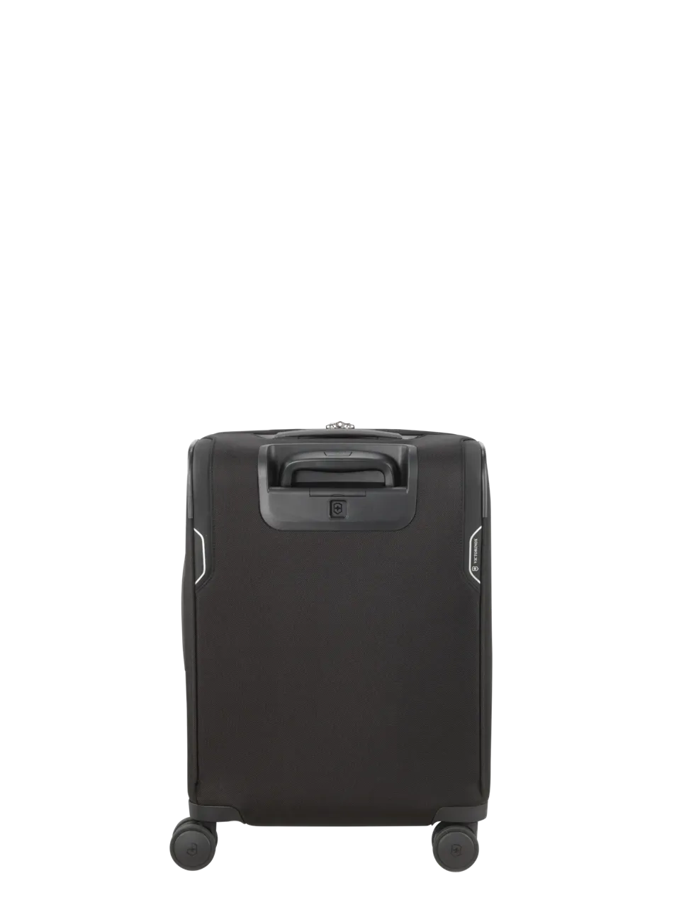 Black wheeled carry-on suitcase with retractable handle.
