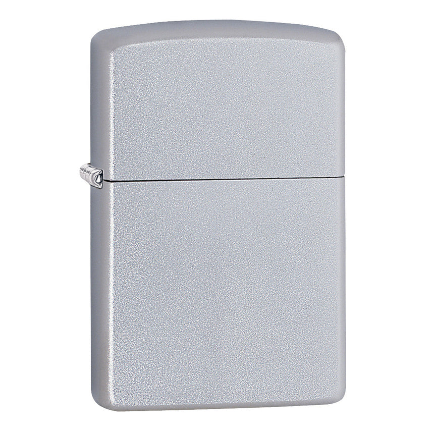 Classic silver Zippo lighter with a matte finish.