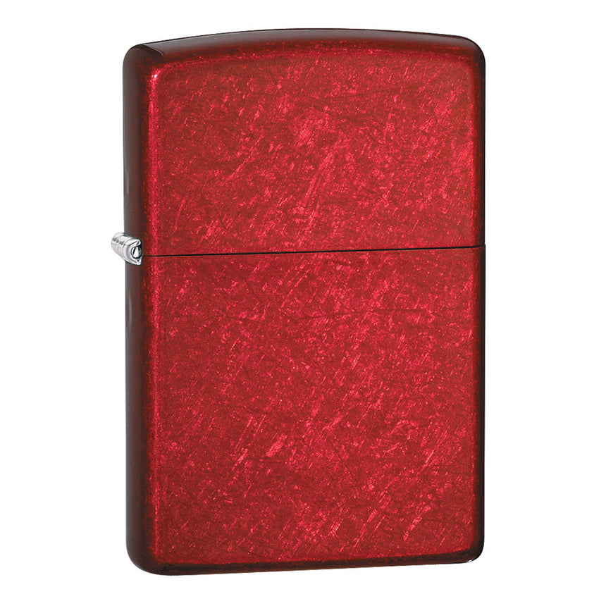 Red metallic Zippo-style lighter with a textured finish.