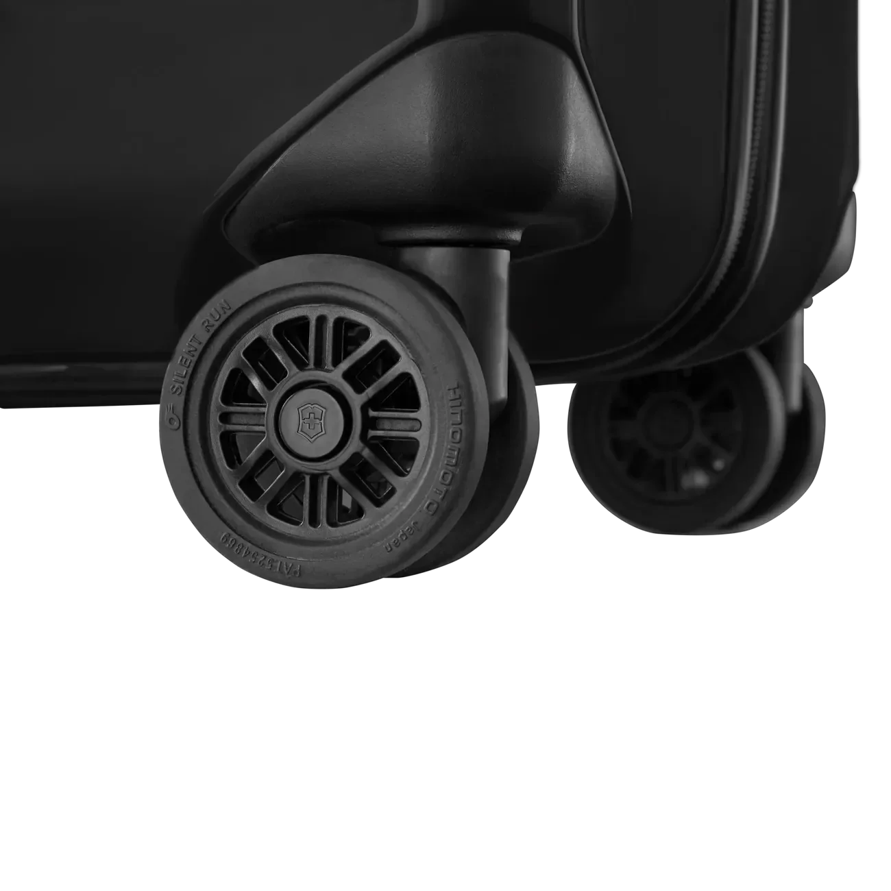 Wheels of a rolling suitcase or luggage.