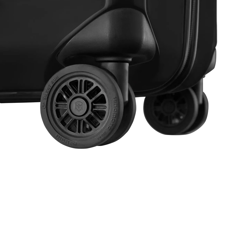 Wheels of a rolling suitcase or luggage.