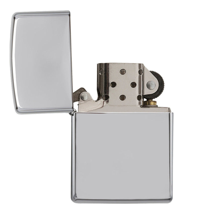 Metal flip-top cigarette lighter with a polished silver finish.