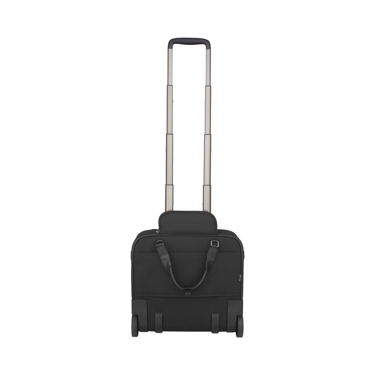 Rolling laptop bag with an extendable handle and wheels.