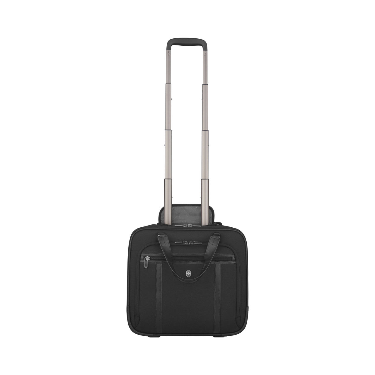 Black rolling laptop bag with an extendable handle.
