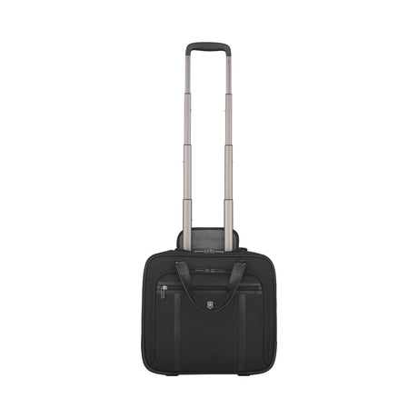 Black rolling laptop bag with an extendable handle.