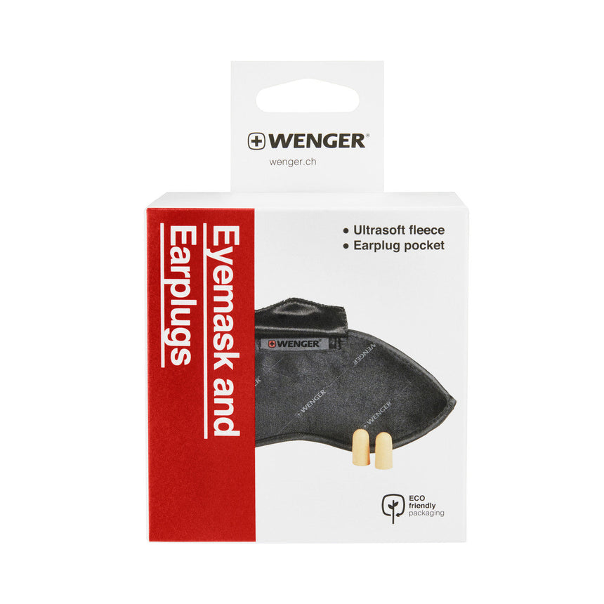 Packaged set of earplugs with a carrying pouch from the Wenger brand.
