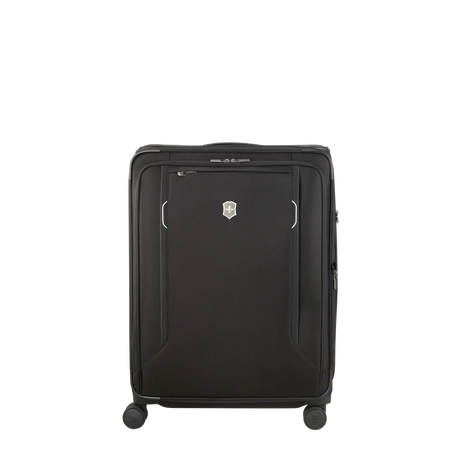Black wheeled suitcase with a Victorinox logo.