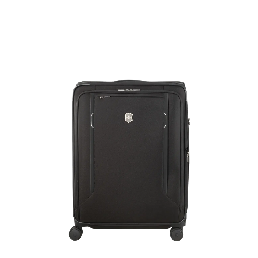 Black wheeled suitcase with a Victorinox logo.