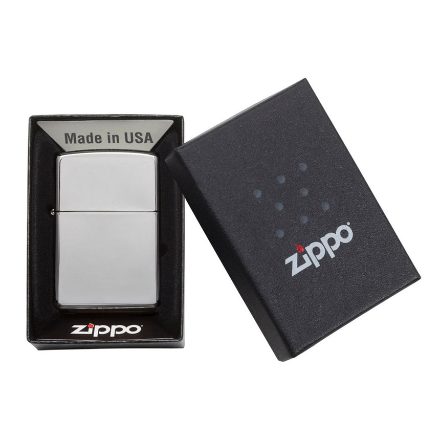 Zippo lighter in its packaging box.