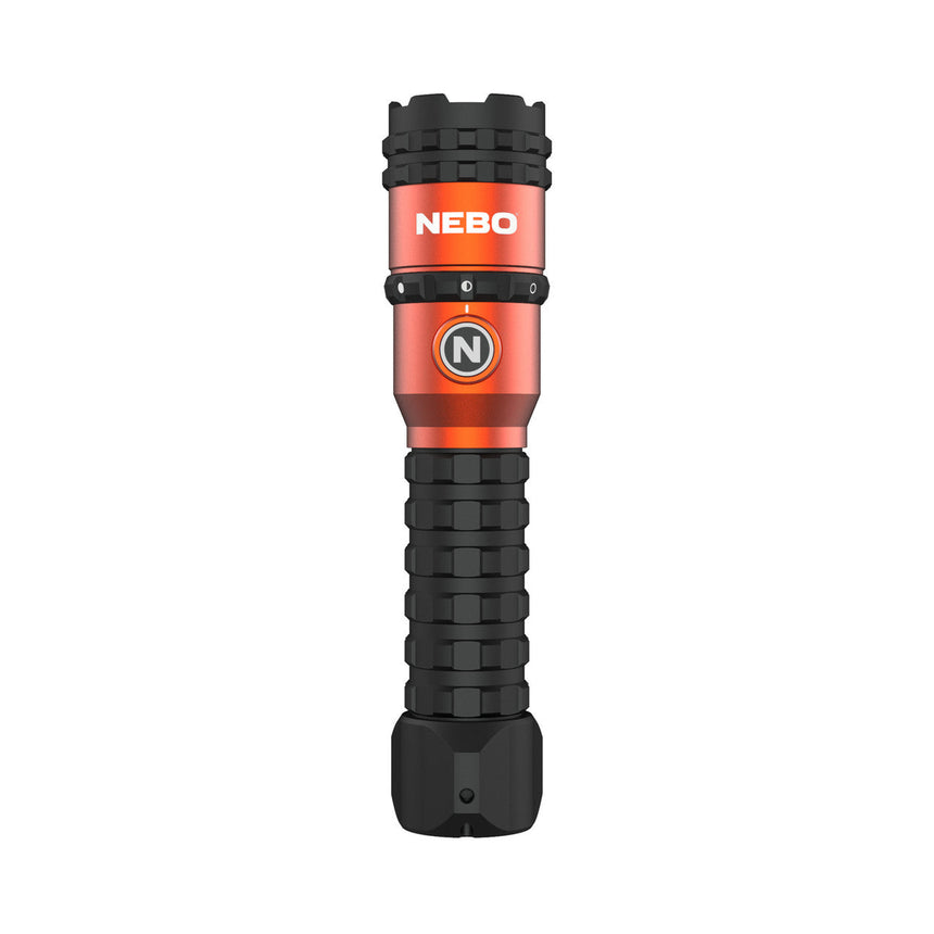 Handheld flashlight with a red and black design featuring the NEBO brand name.