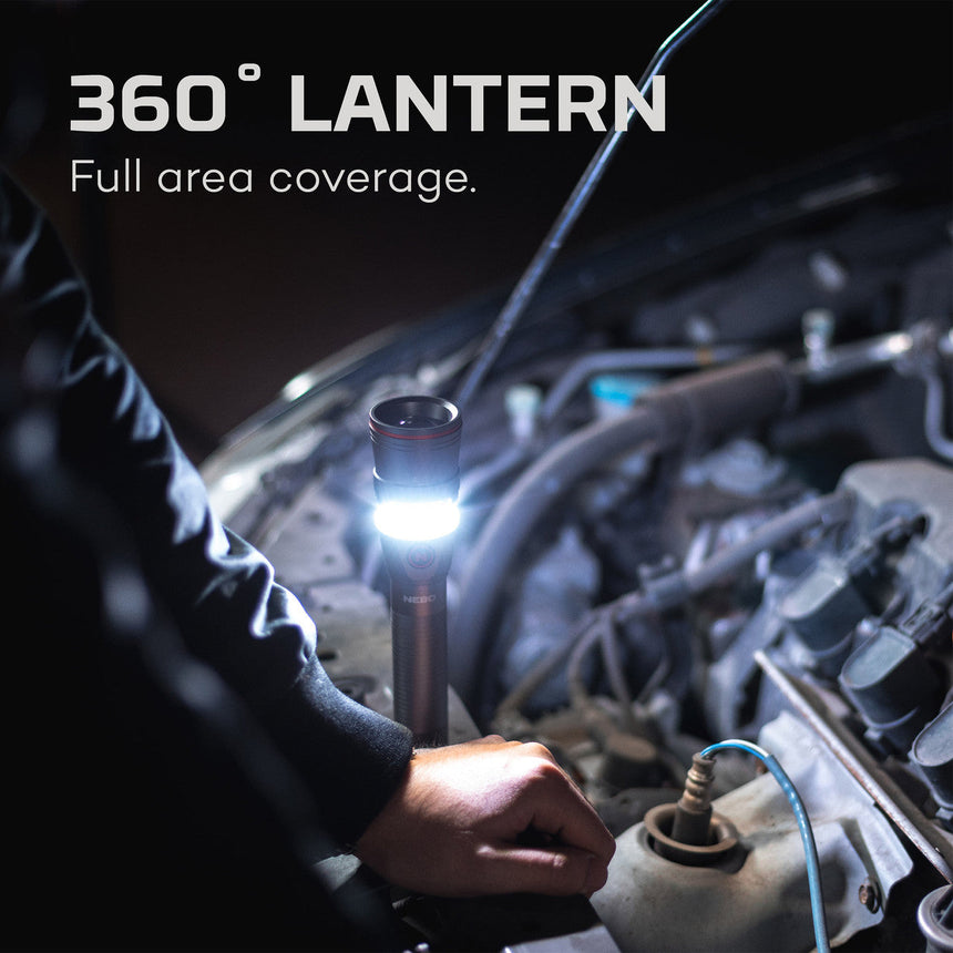 360-degree lantern providing full area coverage for automotive repair work.
