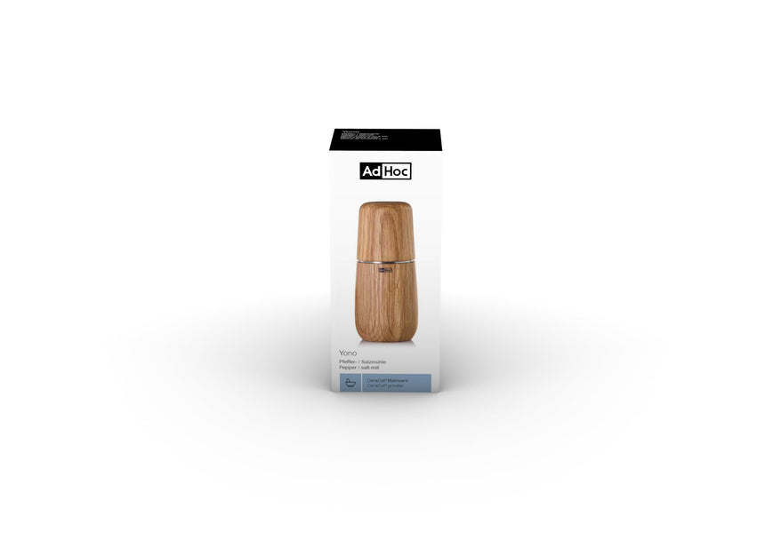 Wooden pepper or salt mill with a conical shape and metal top.