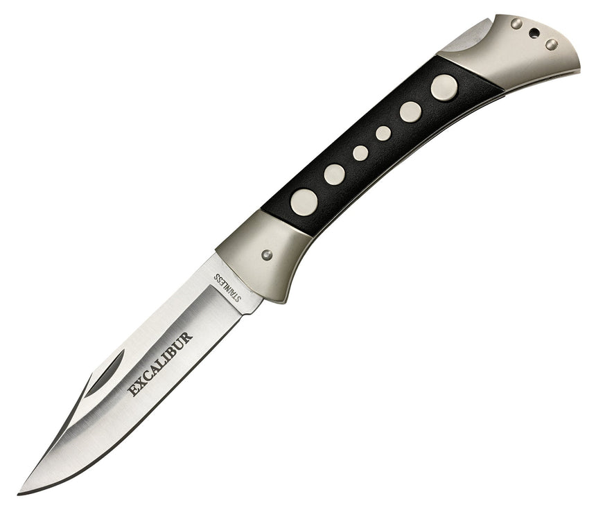 Excalibur Stainless Steel Folding Knife with Lockback Black Handle