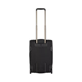 Black wheeled carry-on suitcase with an extendable metal handle.