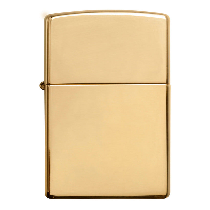 Gold-colored Zippo lighter with a smooth, polished finish.