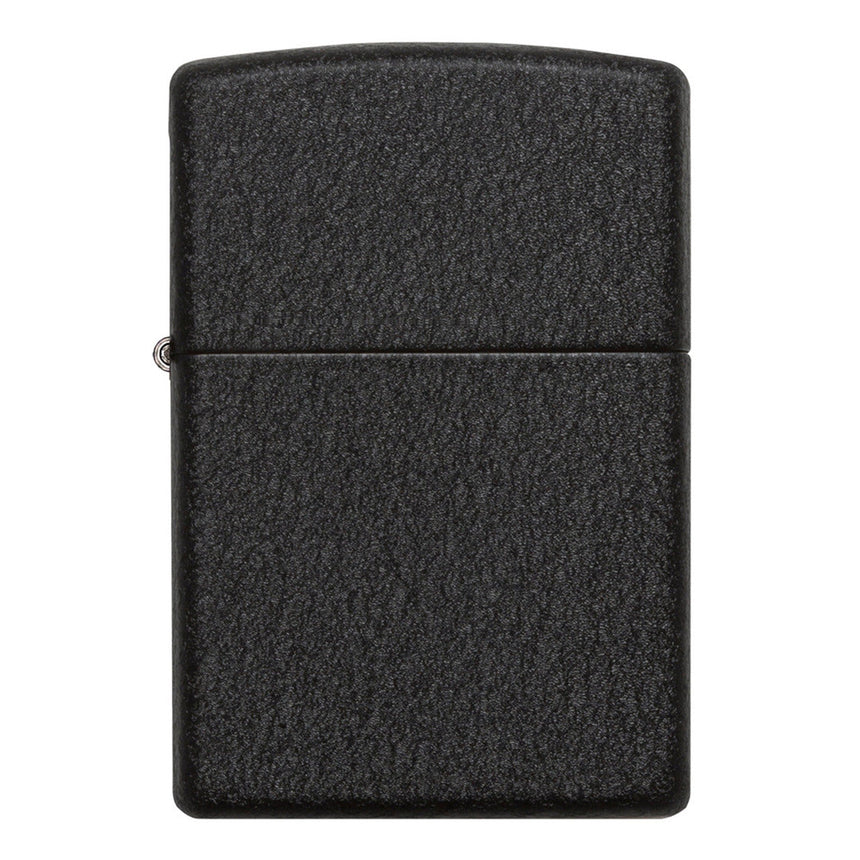 Black matte Zippo-style lighter with a textured surface.
