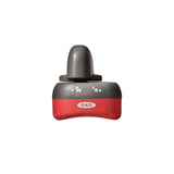 OXO-branded knife sharpener with a gray top and red base.