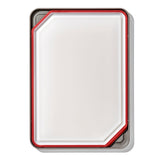 Rectangular whiteboard or dry-erase board with a red and gray border.