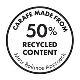 Circular stamp-like logo indicating 50% recycled content using the Mass Balance Approach.