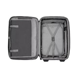 Open suitcase showing interior compartments and straps.