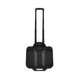 Black rolling laptop bag or briefcase with an extendable handle.
