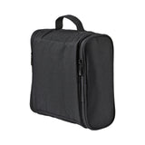 Black toiletry bag or travel kit with a handle and zipper.