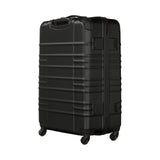 Black hardshell rolling suitcase with horizontal ridges.