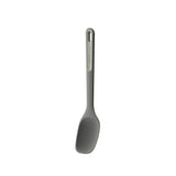 Gray silicone or plastic cooking spatula with a long handle.