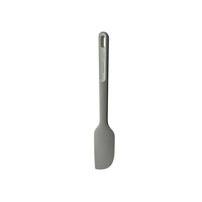 Gray silicone spatula with a long handle.