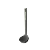 Gray plastic ladle with a long handle.
