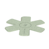 Pale green, flower-shaped pan protector or trivet made of felt-like material.