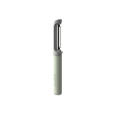 Sleek, minimalist vegetable peeler with a light green handle and metallic blade.
