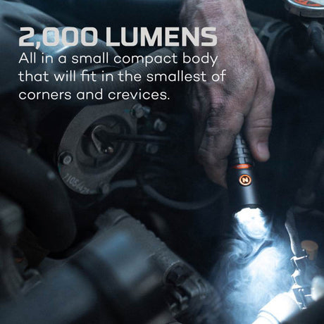 Compact, high-powered flashlight emitting 2,000 lumens of light.