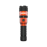 Handheld flashlight with a red and black design featuring the ’NEBO’ brand name.