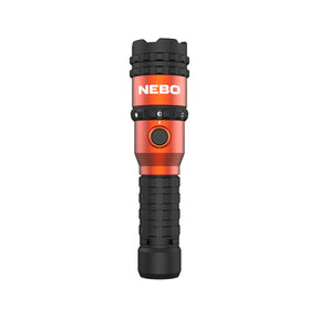 Handheld flashlight with a red and black design featuring the ’NEBO’ brand name.