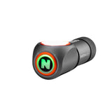 Sleek, cylindrical electronic device with a glowing green ’N’ button.