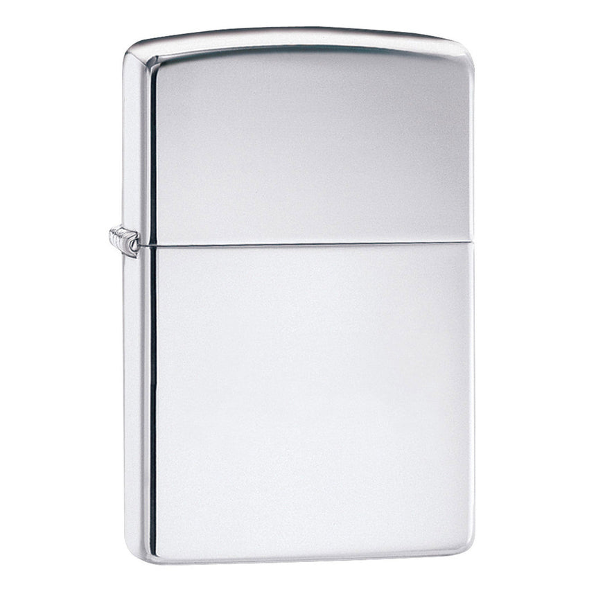 Classic silver Zippo lighter with a plain, polished metal finish.