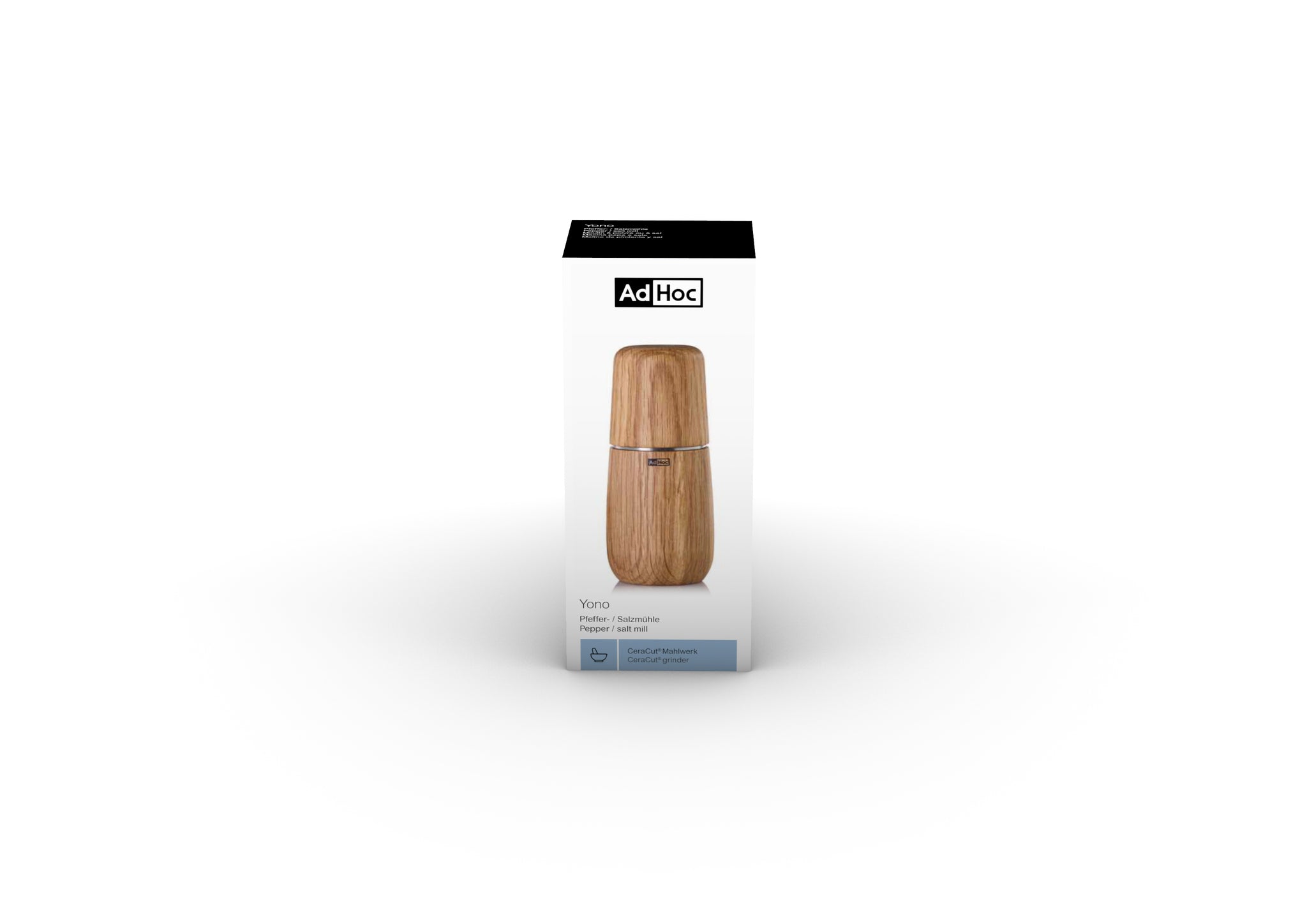 Wooden pepper or salt mill with a conical shape and metal top.