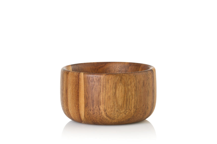 Wooden bowl with a smooth, rounded shape.