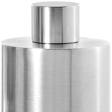 Cylindrical metal container with a smaller cylindrical cap on top.