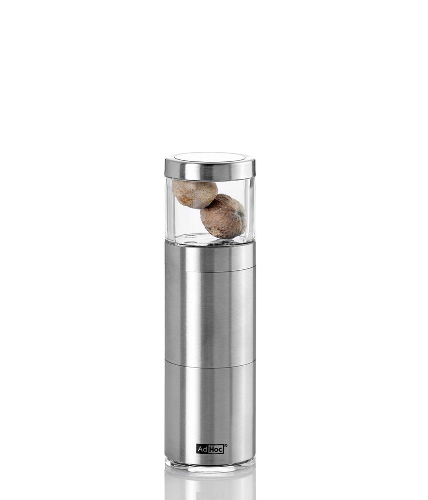 Stainless steel and glass manual spice grinder or mill.