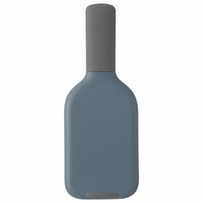 Matte blue-gray bottle with a long neck and cylindrical body.