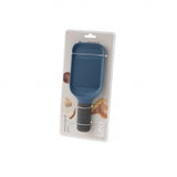 Blue handheld cheese grater in retail packaging.