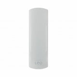Cylindrical white container labeled ’Leo’.